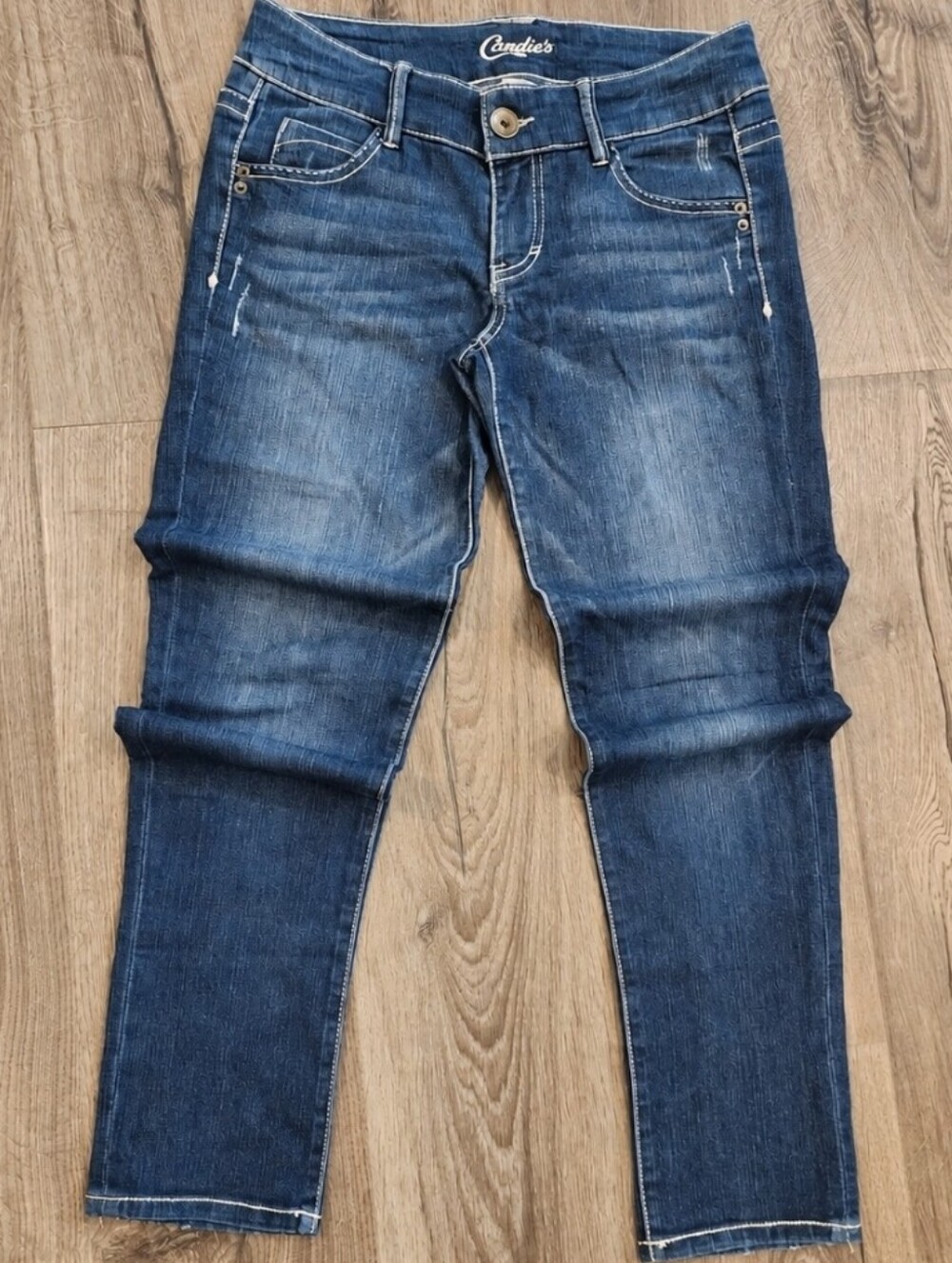 Candie’s Y2K Dark Wash Bootcut Jeans Size 5 Distressed Low Rise